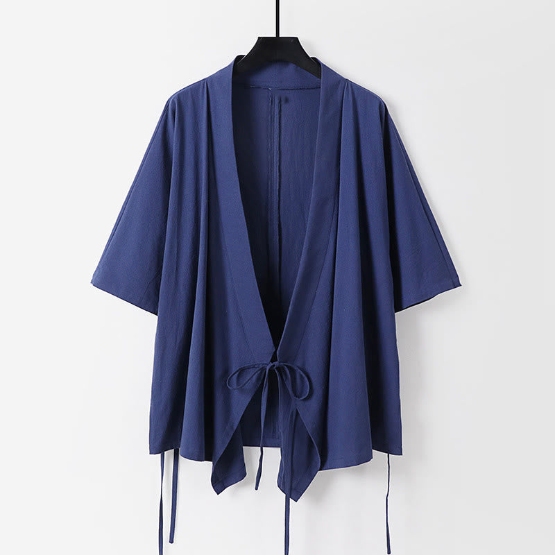 Buddha Stones 2-teiliges Herbst-Kimono-Set aus Baumwolle mit Schnürung, Dreiviertelärmeln, Kordelzughose und Taschen für Herren – Meditationskleidung - image 8