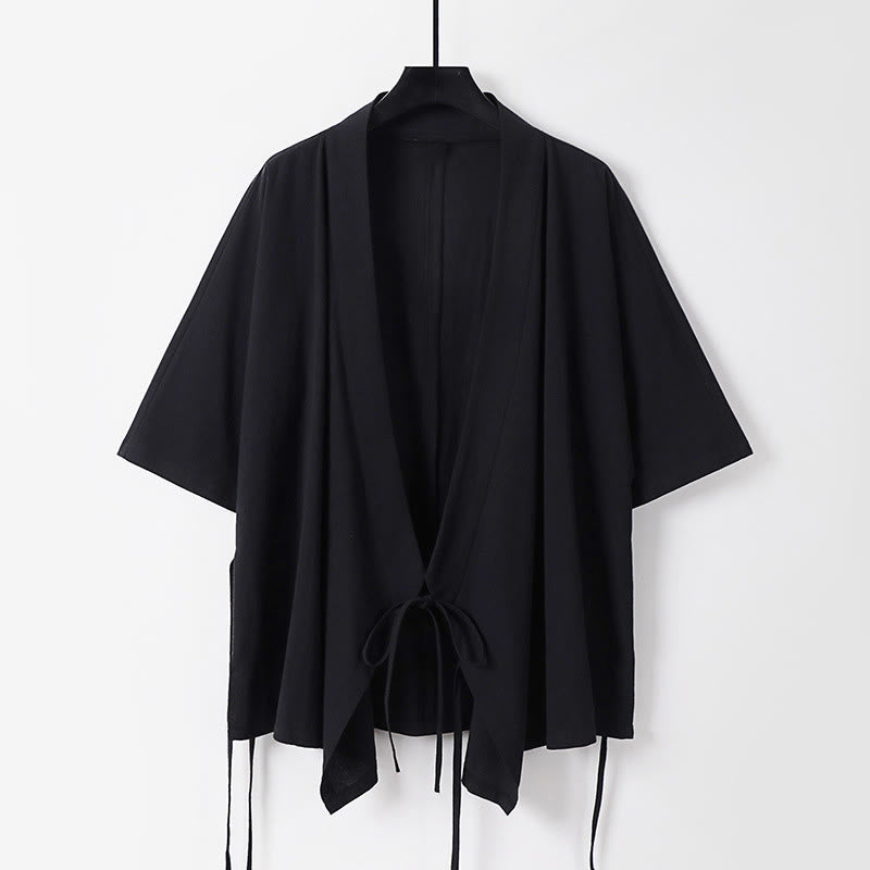 Buddha Stones 2-teiliges Herbst-Kimono-Set aus Baumwolle mit Schnürung, Dreiviertelärmeln, Kordelzughose und Taschen für Herren – Meditationskleidung - image 5