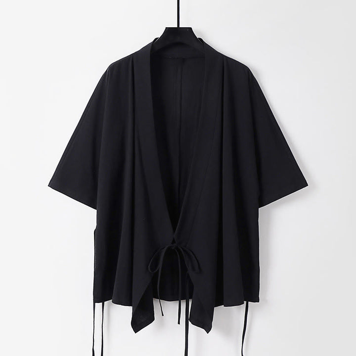 Buddha Stones 2-teiliges Herbst-Kimono-Set aus Baumwolle mit Schnürung, Dreiviertelärmeln, Kordelzughose und Taschen für Herren – Meditationskleidung - image 5