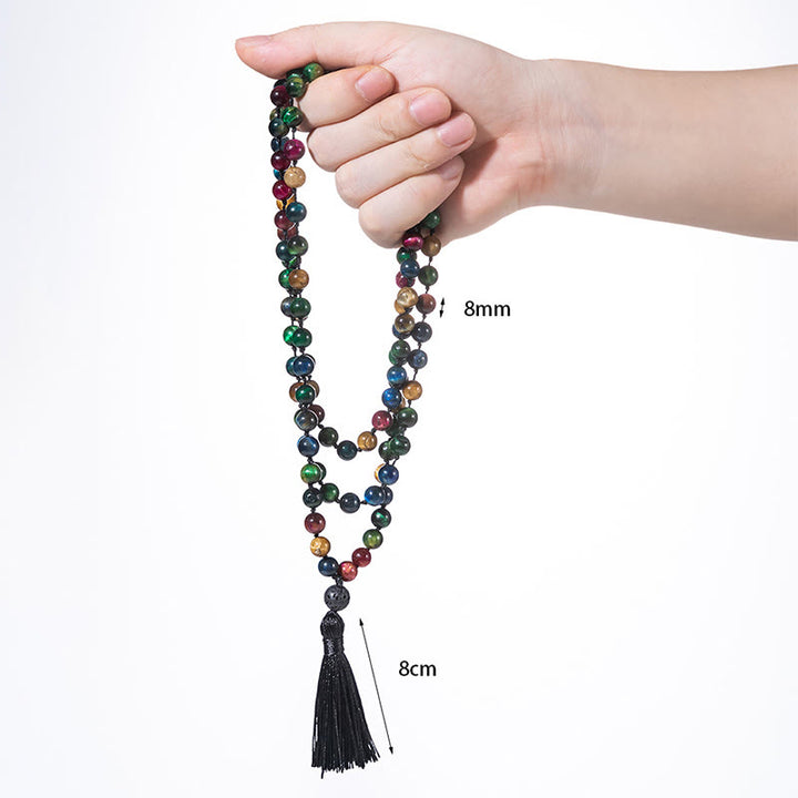 Buddha Stones, mehrfarbig, gelbes Tigerauge, grünes Tigerauge, blaues Tigerauge, rotes Tigerauge, Perlenquaste, Stärke-Mala - image 4