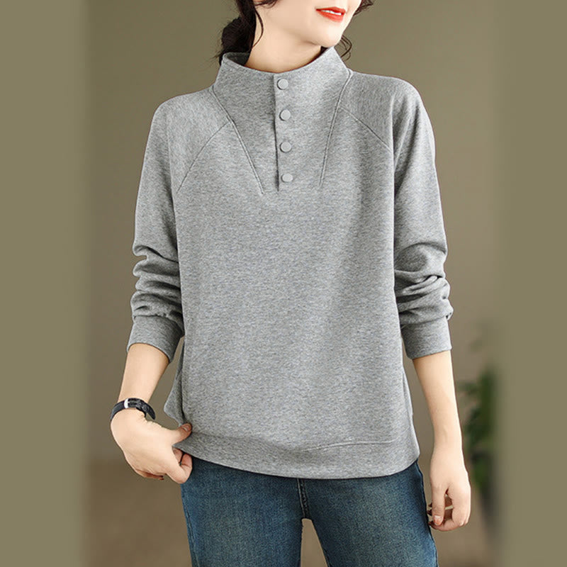 Buddha Stones Herbst-Sweatshirt aus Baumwolle mit Stehkragen und Knöpfen, langärmelig, Damen, einfarbig, mit Buddha-Steinen-Motiv. - Hellgrau - US 8-10, UK/AU 12-14, EU 40-42 (2XL) - image 5