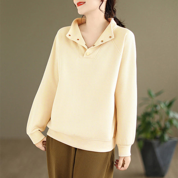 Buddha Stones Herbst-Sweatshirt aus Baumwolle mit Stehkragen und Knöpfen, langärmelig, Damen, einfarbig, mit Buddha-Steinen-Motiv. - Beige - US 8-10, UK/AU 12-14, EU 40-42 (2XL) - image 10