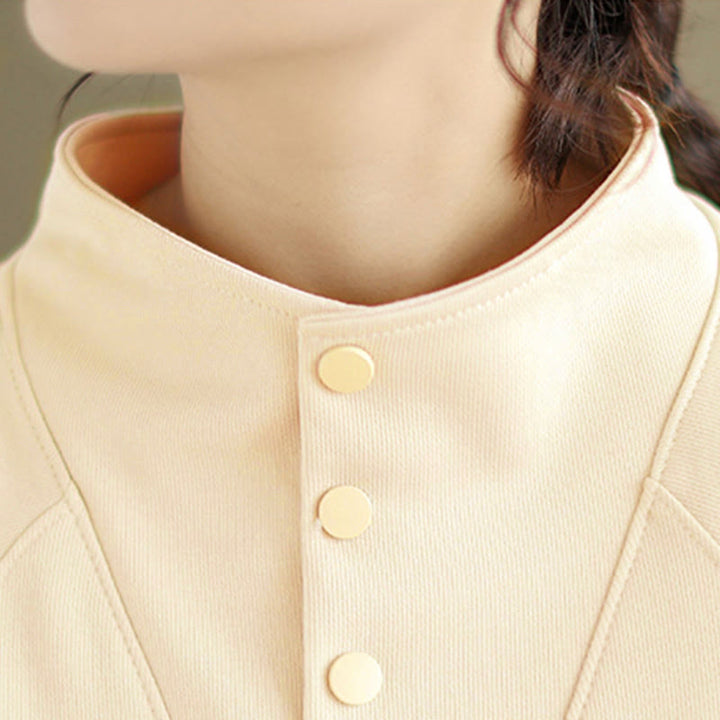 Buddha Stones Herbst-Sweatshirt aus Baumwolle mit Stehkragen und Knöpfen, langärmelig, Damen, einfarbig, mit Buddha-Steinen-Motiv. - image 15