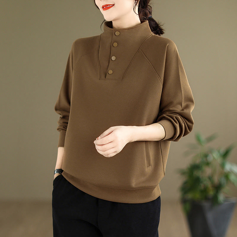 Buddha Stones Herbst-Sweatshirt aus Baumwolle mit Stehkragen und Knöpfen, langärmelig, Damen, einfarbig, mit Buddha-Steinen-Motiv. - Sattelbraun - US 8-10, UK/AU 12-14, EU 40-42 (2XL) - image 26
