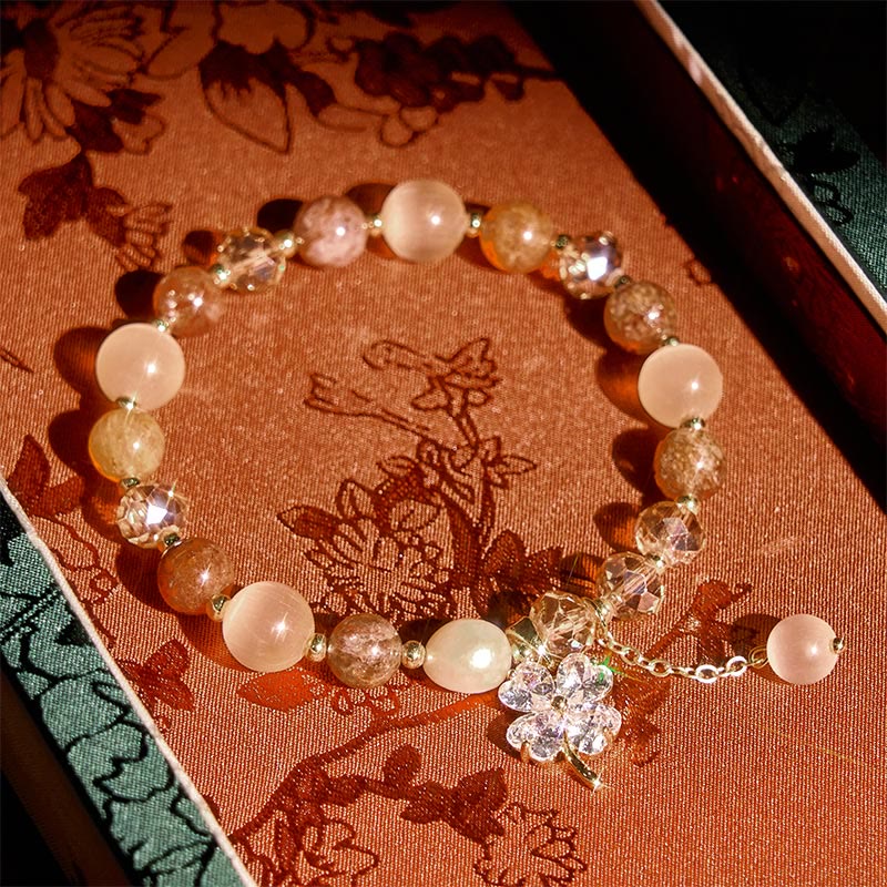 Buddha Stones, vierblättriges Kleeblatt, Amethyst, Citrin, grüner Erdbeerquarz, Rutilquarz, Balance-Armband - Rutilquarz (Handgelenkumfang: 15-17 cm) - image 18