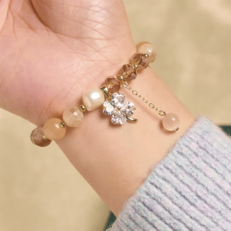 Buddha Stones, vierblättriges Kleeblatt, Amethyst, Citrin, grüner Erdbeerquarz, Rutilquarz, Balance-Armband - image 11