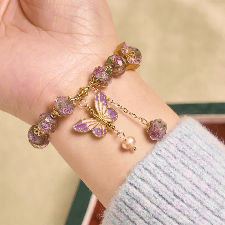 Buddha Stones, Doppel-Schmetterlings-Charm, Liuli-Glasperlen-Liebesarmband - image 4