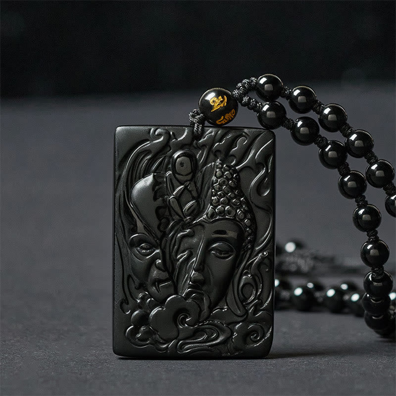 Buddha Stones Anhänger mit Reliefdesign aus schwarzem Obsidian, halb Dämon, halb Buddha - image 1