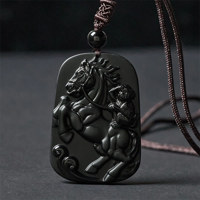 Buddha Stones ​​Jahr des Pferdes Affenmuster Om Mani Padme Hum Schwarze Obsidian-Halskette mit Anhänger - image 11