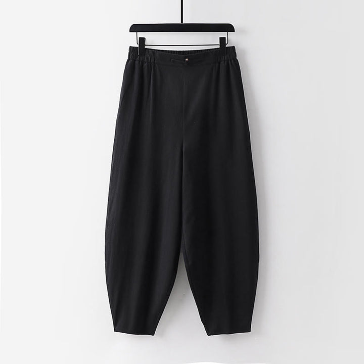 Buddha Stones Sommerhose für Herren, schlicht, gerades Bein, aus Baumwoll-Leinen-Mischgewebe, knöchellang mit Taschen - Schwarz - US/ UK/AU54, EU64 (9XL) - image 9