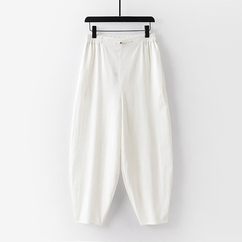 Buddha Stones Sommerhose für Herren, schlicht, gerades Bein, aus Baumwoll-Leinen-Mischgewebe, knöchellang mit Taschen - Weiß - US/ UK/AU54, EU64 (9XL) - image 10
