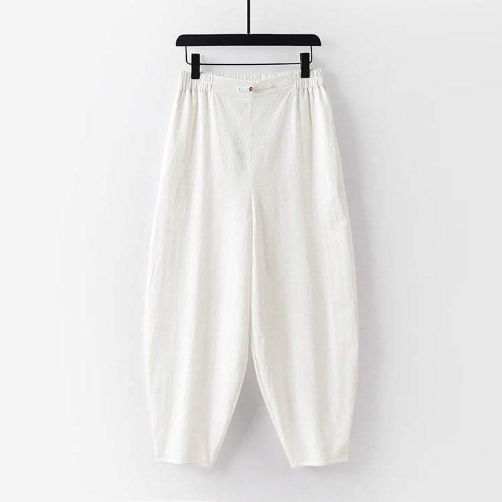 Buddha Stones Sommerhose für Herren, schlicht, gerades Bein, aus Baumwoll-Leinen-Mischgewebe, knöchellang mit Taschen - Weiß - US/ UK/AU54, EU64 (9XL) - image 10
