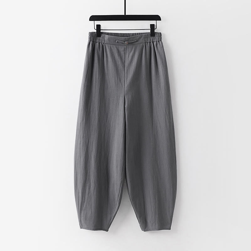 Buddha Stones Sommerhose für Herren, schlicht, gerades Bein, aus Baumwoll-Leinen-Mischgewebe, knöchellang mit Taschen - Grau - US/ UK/AU54, EU64 (9XL) - image 1