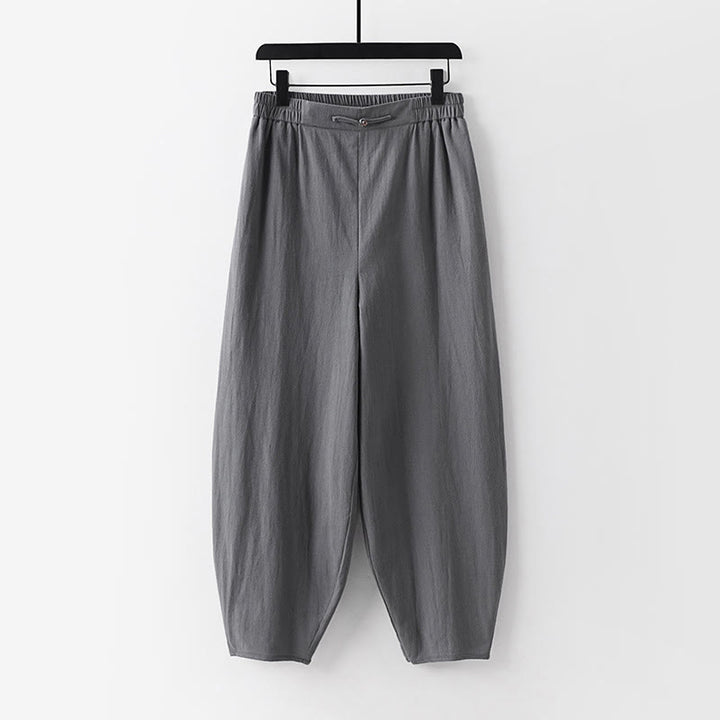 Buddha Stones Sommerhose für Herren, schlicht, gerades Bein, aus Baumwoll-Leinen-Mischgewebe, knöchellang mit Taschen - Grau - US/ UK/AU54, EU64 (9XL) - image 1