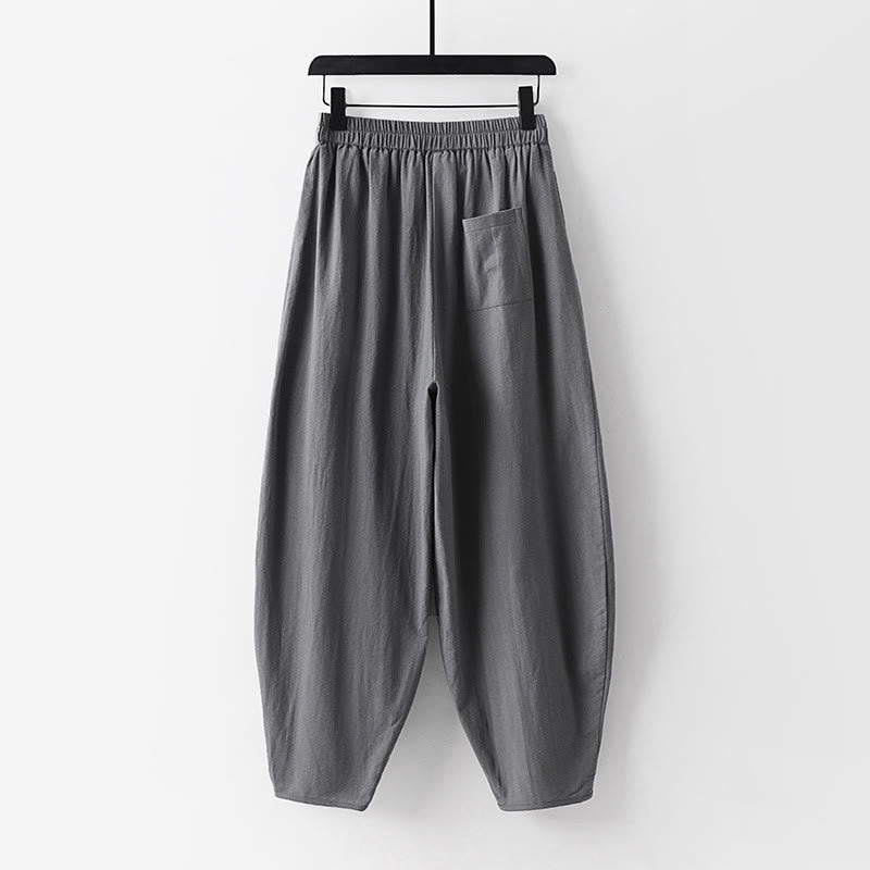 Buddha Stones Sommerhose für Herren, schlicht, gerades Bein, aus Baumwoll-Leinen-Mischgewebe, knöchellang mit Taschen - image 2