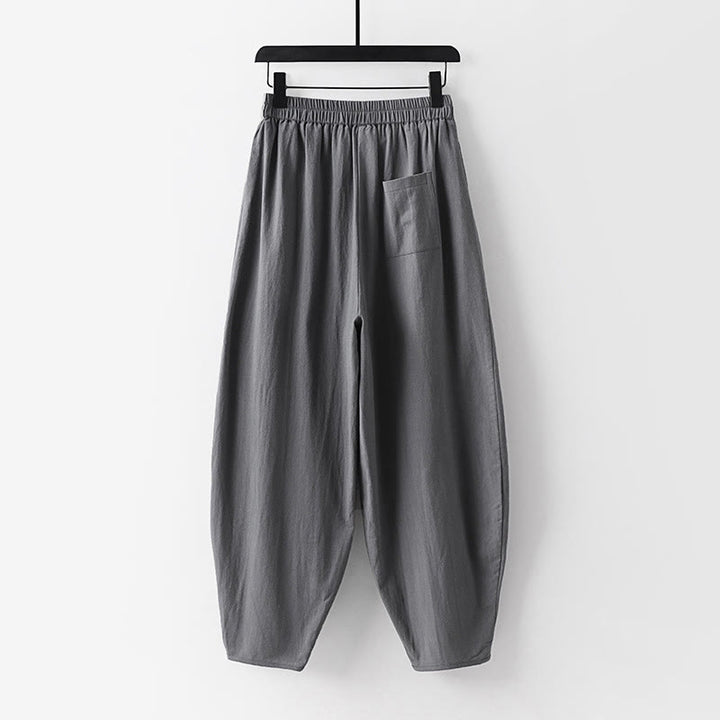 Buddha Stones Sommerhose für Herren, schlicht, gerades Bein, aus Baumwoll-Leinen-Mischgewebe, knöchellang mit Taschen - image 2