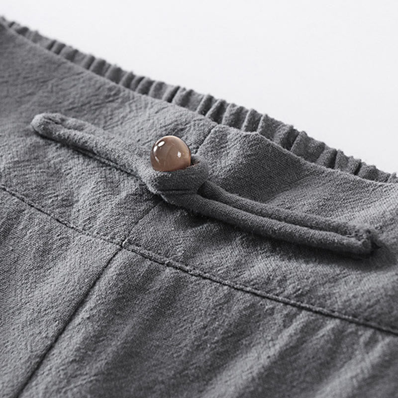 Buddha Stones Sommerhose für Herren, schlicht, gerades Bein, aus Baumwoll-Leinen-Mischgewebe, knöchellang mit Taschen - image 4
