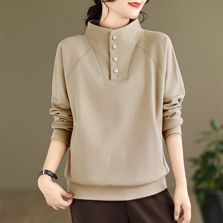 Buddha Stones Herbst-Sweatshirt aus Baumwolle mit Stehkragen und Knöpfen, langärmelig, Damen, einfarbig, mit Buddha-Steinen-Motiv. - Bräunen - US 8-10, UK/AU 12-14, EU 40-42 (2XL) - image 21