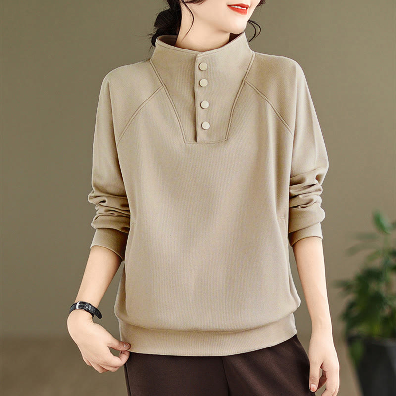 Buddha Stones Herbst-Sweatshirt aus Baumwolle mit Stehkragen und Knöpfen, langärmelig, Damen, einfarbig, mit Buddha-Steinen-Motiv. - Bräunen - US 8-10, UK/AU 12-14, EU 40-42 (2XL) - image 21