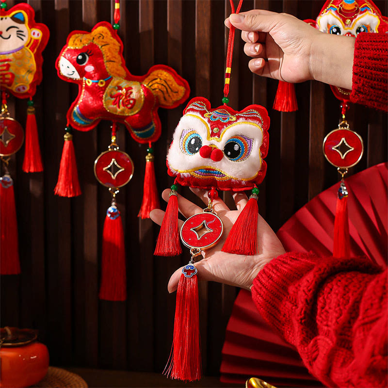 Buddha Stones -Stickerei, Jahr des Pferdes, Fu-Zeichen, Kupfermünzenform, rote Schnur, Hängedekoration - image 15