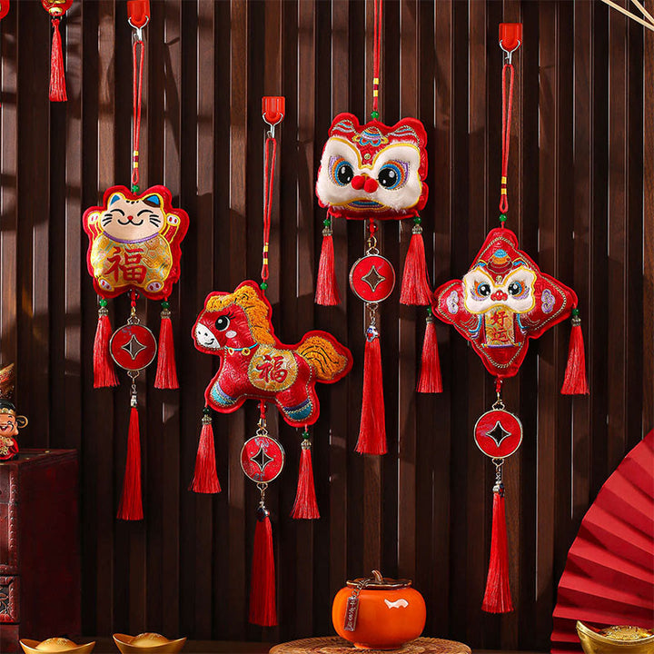 Buddha Stones -Stickerei, Jahr des Pferdes, Fu-Zeichen, Kupfermünzenform, rote Schnur, Hängedekoration - image 16