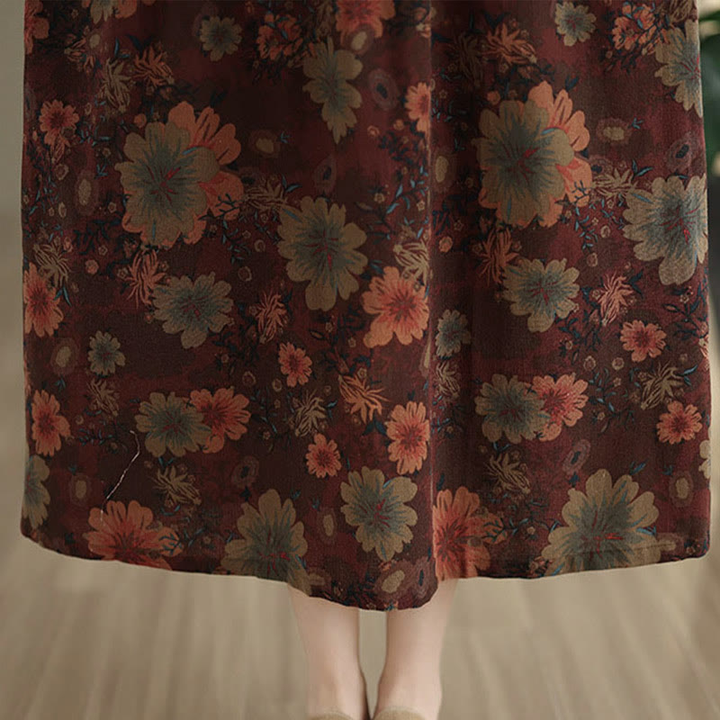 Langärmeliges Baumwoll-Midikleid mit Buddha Stones -Blumenmuster und Taschen - image 11
