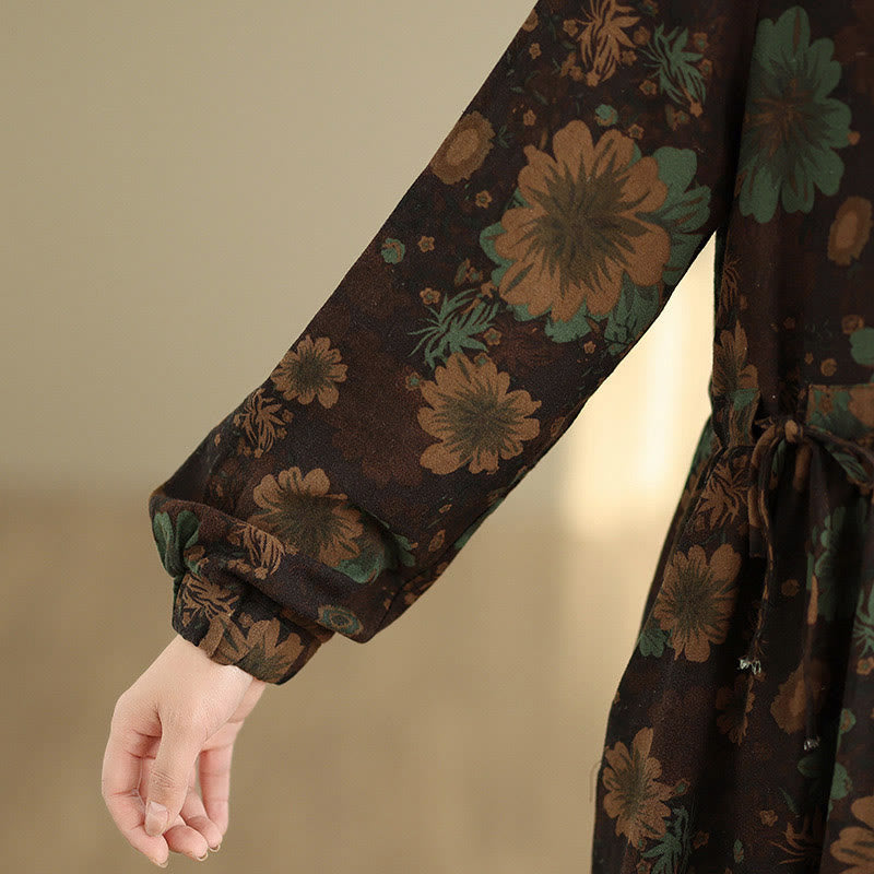 Langärmeliges Baumwoll-Midikleid mit Buddha Stones -Blumenmuster und Taschen - image 23