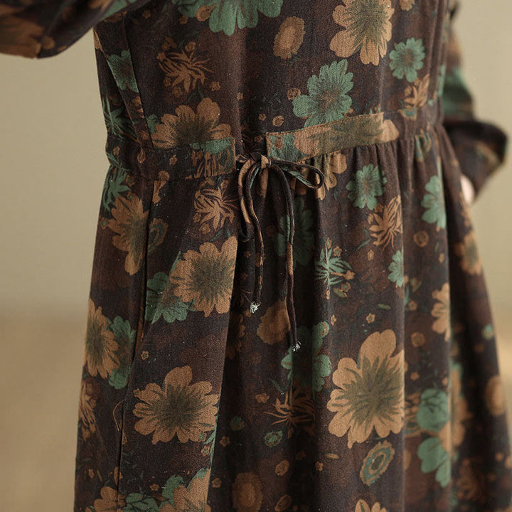 Langärmeliges Baumwoll-Midikleid mit Buddha Stones -Blumenmuster und Taschen - image 21