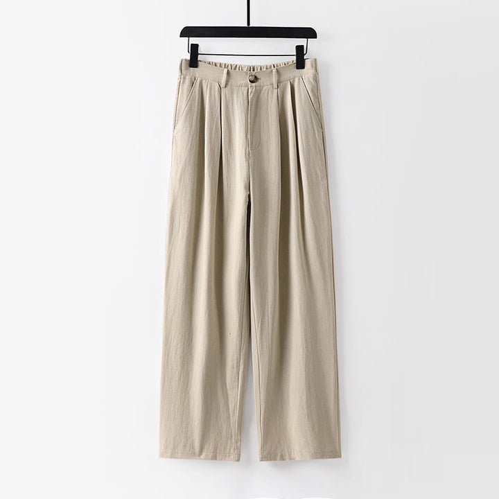 Buddha Stones Frühling Herbst Schlichte Herren-Baumwoll-Leinenhose mit geradem Bein und Taschen - Beige - US/ UK/AU54, EU64 (9XL) - image 0