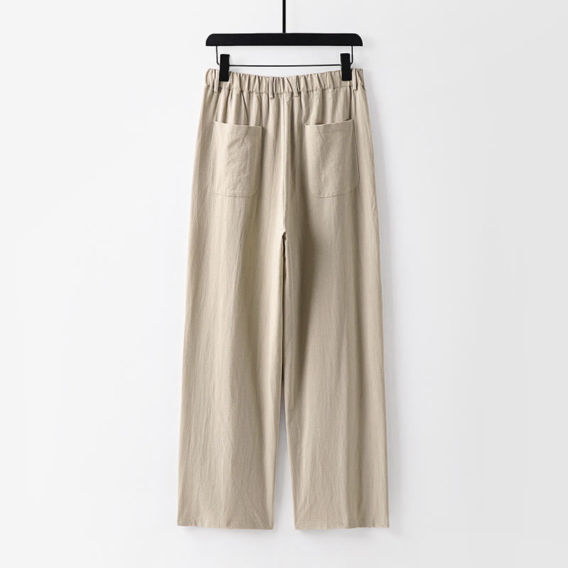 Buddha Stones Frühling Herbst Schlichte Herren-Baumwoll-Leinenhose mit geradem Bein und Taschen - image 1