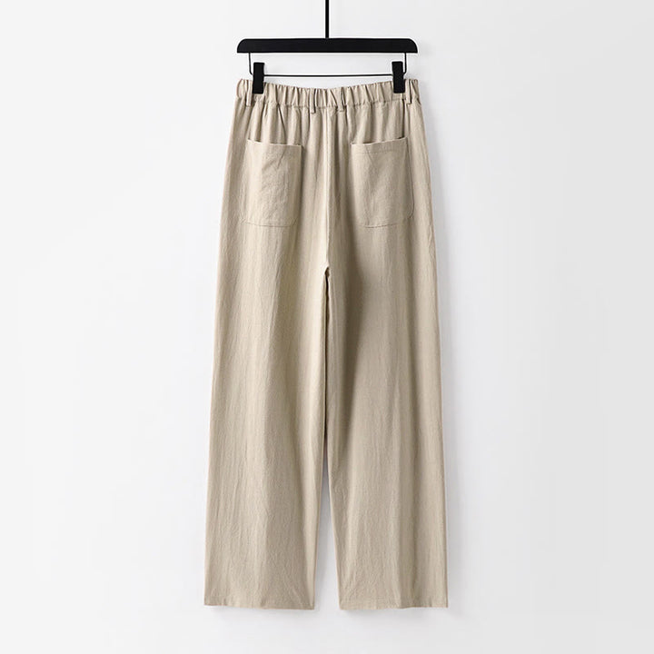 Buddha Stones Frühling Herbst Schlichte Herren-Baumwoll-Leinenhose mit geradem Bein und Taschen - image 1