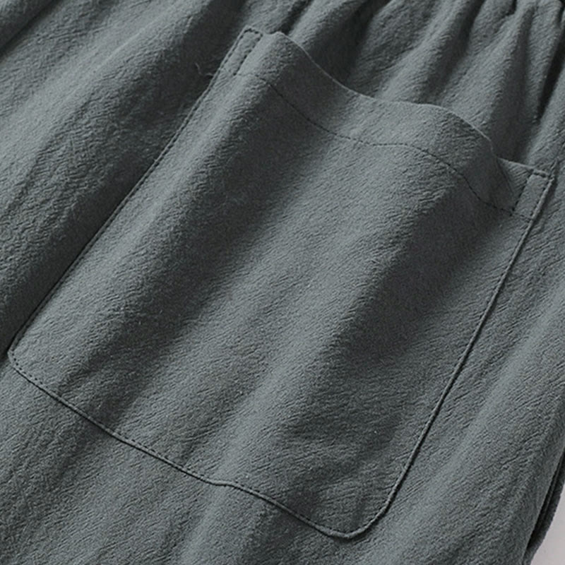 Buddha Stones Schlichte, gerade geschnittene Herrenhose aus Baumwoll-Leinen-Mischgewebe mit Reißverschluss und Taschen - image 7
