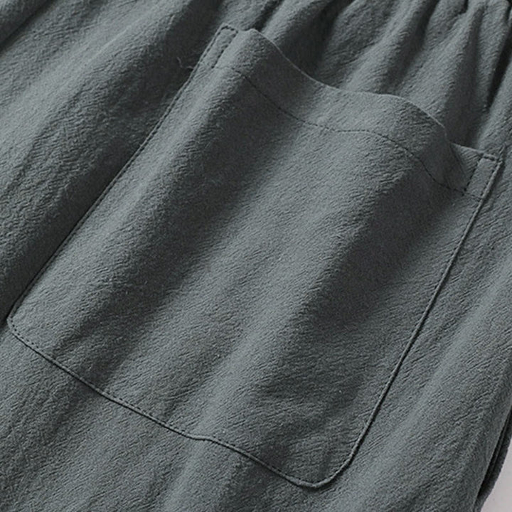 Buddha Stones Schlichte, gerade geschnittene Herrenhose aus Baumwoll-Leinen-Mischgewebe mit Reißverschluss und Taschen - image 7