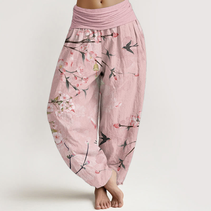 Buddha Stones Damen-Haremshose aus reiner Baumwolle mit Pfirsichblüten- und fliegenden Gänsemuster und elastischer Taille - Rosa - US22, UK/AU26, EU54 (6XL) - image 5