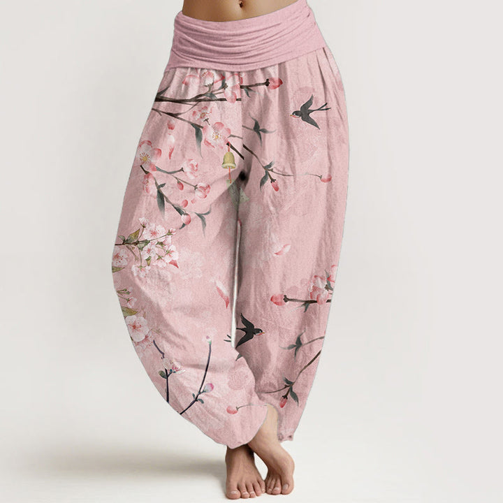 Buddha Stones Damen-Haremshose aus reiner Baumwolle mit Pfirsichblüten- und fliegenden Gänsemuster und elastischer Taille - Rosa - US22, UK/AU26, EU54 (6XL) - image 5