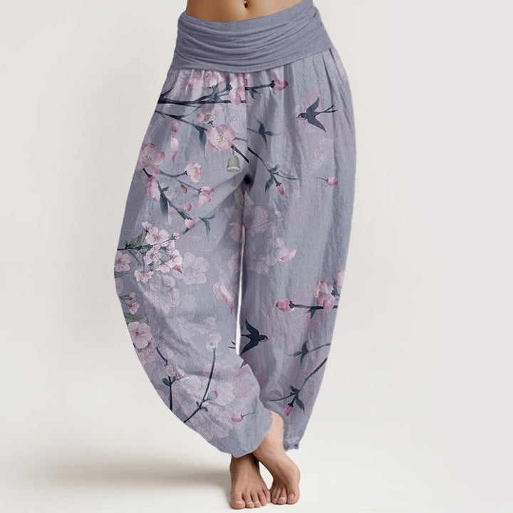 Buddha Stones Damen-Haremshose aus reiner Baumwolle mit Pfirsichblüten- und fliegenden Gänsemuster und elastischer Taille - Kornblumenblau - US22, UK/AU26, EU54 (6XL) - image 8