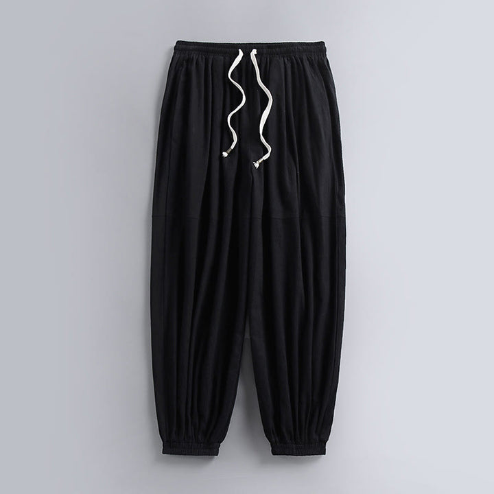 Buddha Stones Schlichte, knöchellange Herren-Baumwoll-Leinenhose mit Kordelzug und Taschen - Schwarz - US/ UK/AU54, EU64 (9XL) - image 1