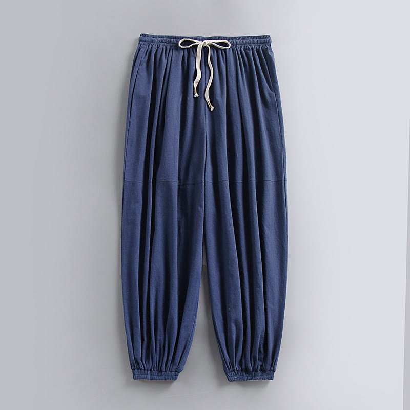 Buddha Stones Schlichte, knöchellange Herren-Baumwoll-Leinenhose mit Kordelzug und Taschen - SteelBlue - US/ UK/AU54, EU64 (9XL) - image 0