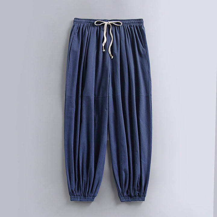 Buddha Stones Schlichte, knöchellange Herren-Baumwoll-Leinenhose mit Kordelzug und Taschen - SteelBlue - US/ UK/AU54, EU64 (9XL) - image 0