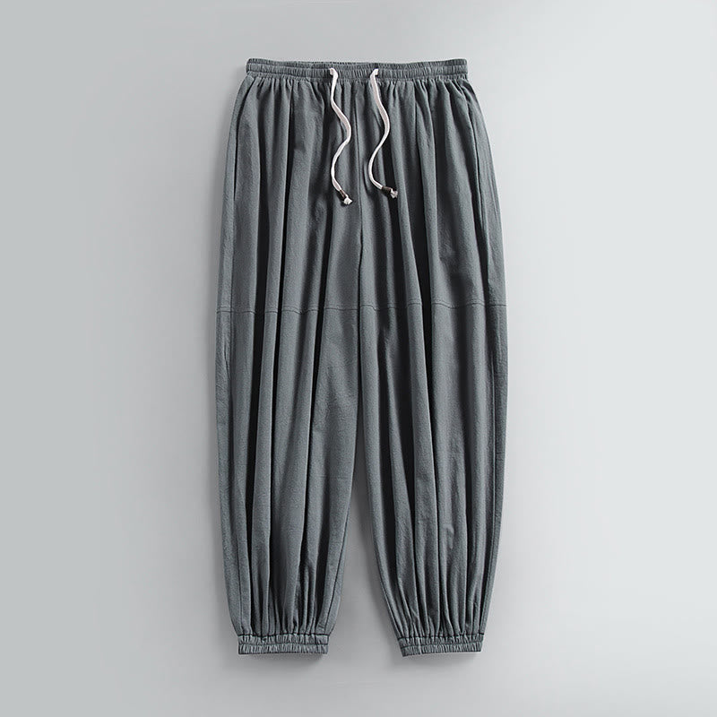 Buddha Stones Schlichte, knöchellange Herren-Baumwoll-Leinenhose mit Kordelzug und Taschen - Grau - US/ UK/AU54, EU64 (9XL) - image 2