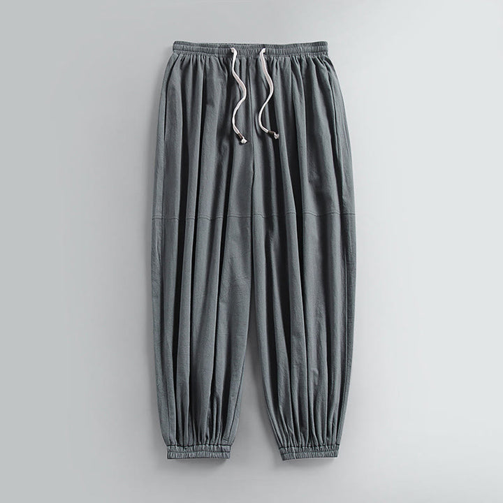 Buddha Stones Schlichte, knöchellange Herren-Baumwoll-Leinenhose mit Kordelzug und Taschen - Grau - US/ UK/AU54, EU64 (9XL) - image 2