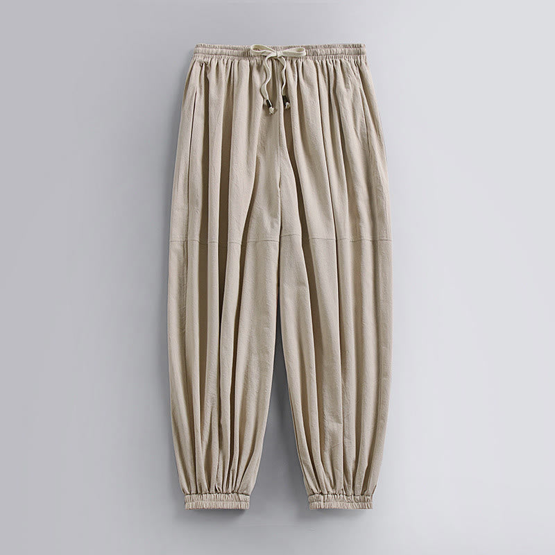 Buddha Stones Schlichte, knöchellange Herren-Baumwoll-Leinenhose mit Kordelzug und Taschen - Beige - US/ UK/AU54, EU64 (9XL) - image 3
