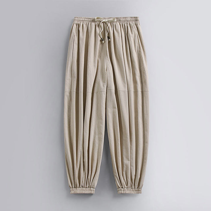 Buddha Stones Schlichte, knöchellange Herren-Baumwoll-Leinenhose mit Kordelzug und Taschen - Beige - US/ UK/AU54, EU64 (9XL) - image 3