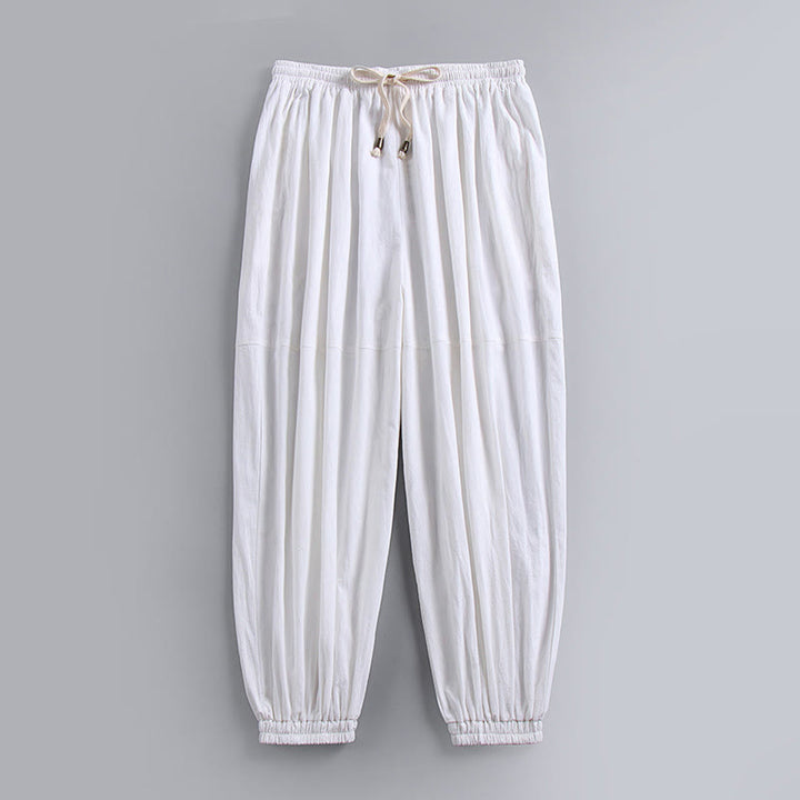 Buddha Stones Schlichte, knöchellange Herren-Baumwoll-Leinenhose mit Kordelzug und Taschen - Weiß - US/ UK/AU54, EU64 (9XL) - image 4