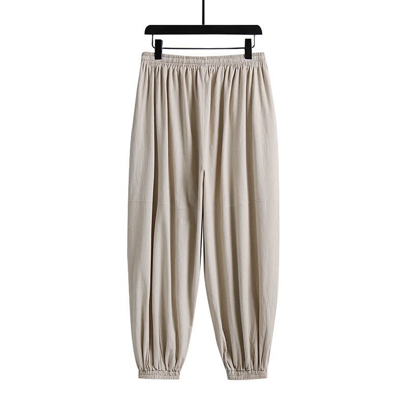 Buddha Stones Schlichte, knöchellange Herren-Baumwoll-Leinenhose mit Kordelzug und Taschen - image 5