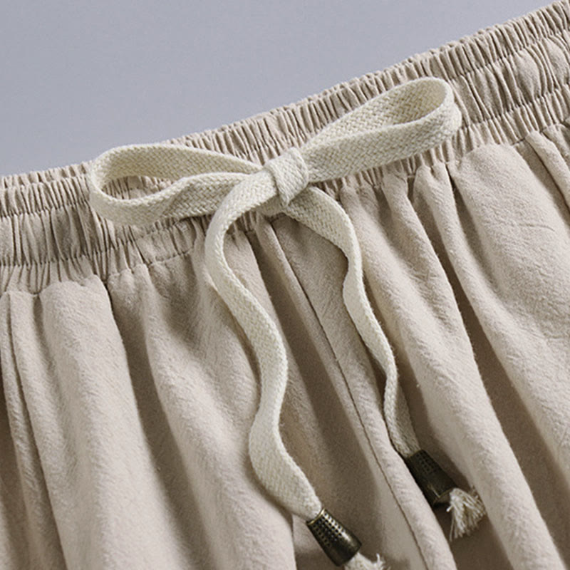 Buddha Stones Schlichte, knöchellange Herren-Baumwoll-Leinenhose mit Kordelzug und Taschen - image 6