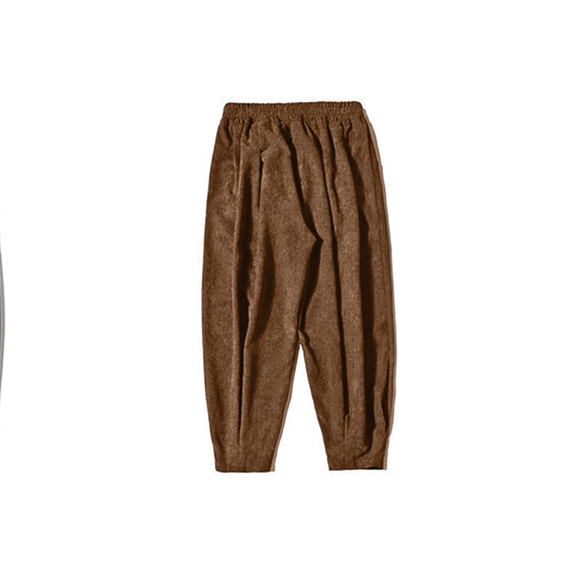 Buddha Stones Retro Herren Haremshose aus Cord mit schlichtem, fleecegefüttertem Design und Taschen - image 11
