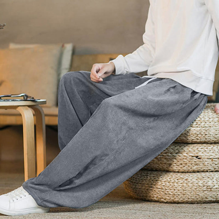 Buddha Stones Retro Herren Haremshose aus Cord mit schlichtem, fleecegefüttertem Design und Taschen - image 21