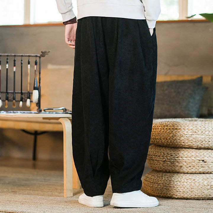 Buddha Stones Retro Herren Haremshose aus Cord mit schlichtem, fleecegefüttertem Design und Taschen - image 42