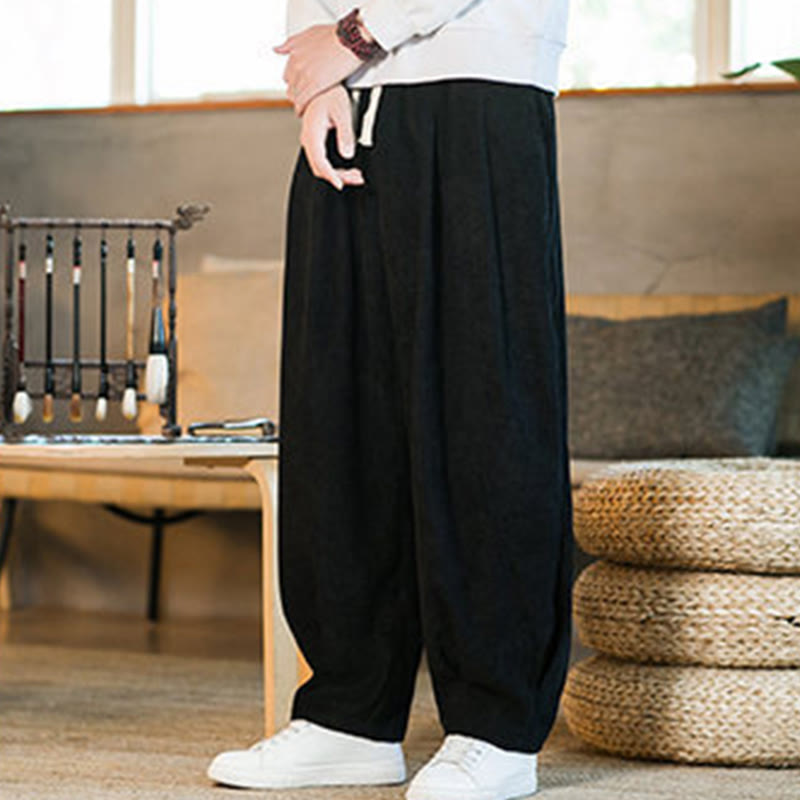 Buddha Stones Retro Herren Haremshose aus Cord mit schlichtem, fleecegefüttertem Design und Taschen - image 38